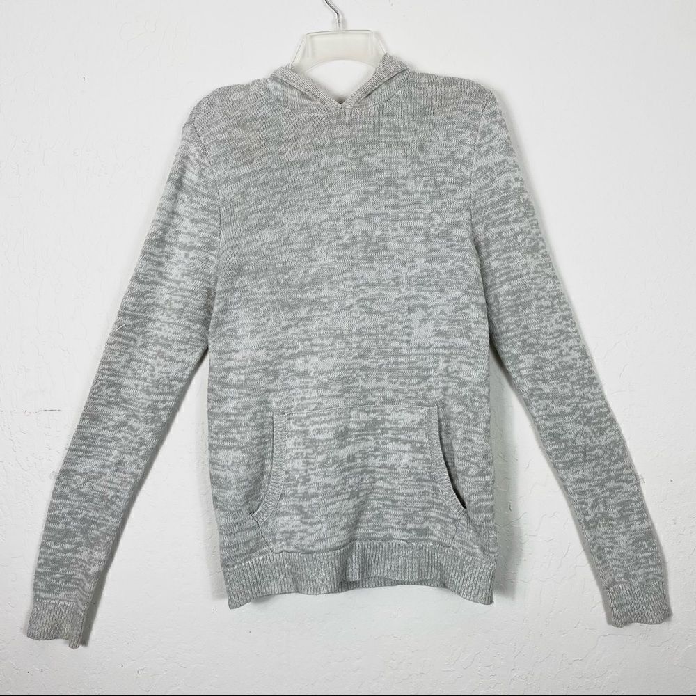 Express Light Grey Marled Knit Hooded Sweater
